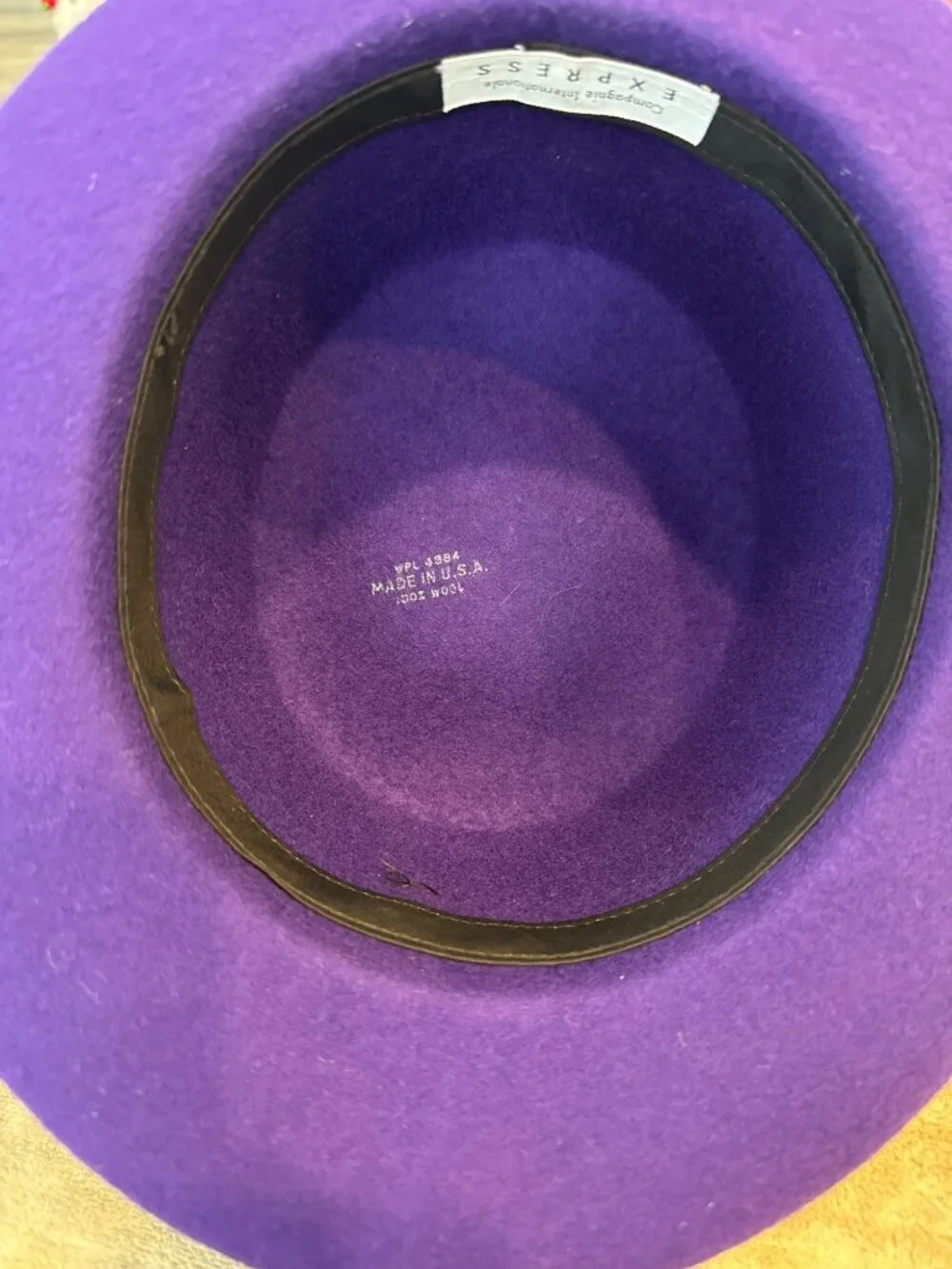 Vtg Purple Wool Bowler Hat Black Ribbon Made USA Compagne International Express